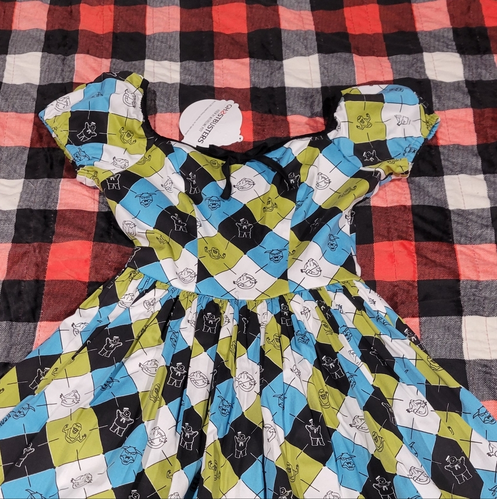 💙🤍NWT Vixen By Micheline Pitt Ghostbusters Swing Dress Pinup Dress 💚🖤 - Picture 5 of 10